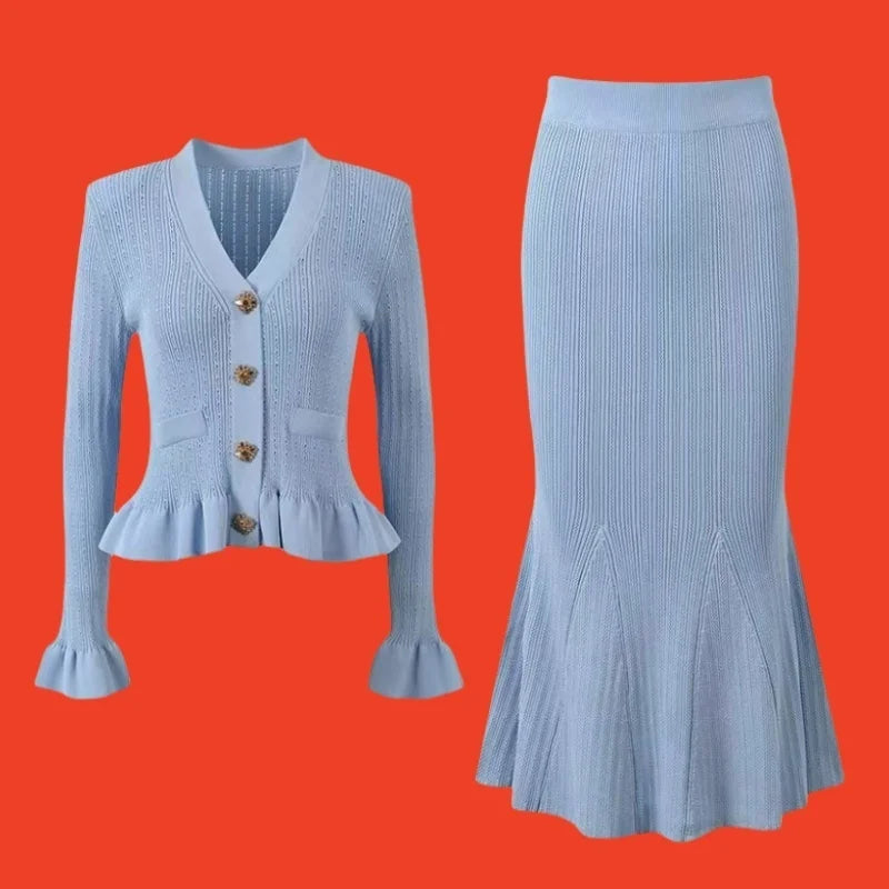 Jamerary Zweiteiler Damen – Eleganter Strick-Cardigan & Fishtail-Rock